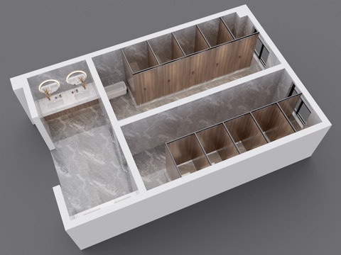  公共卫生间 卫生间 卫生间鸟瞰 台盆 蹲便器3d模型 