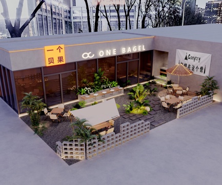  现代面包店门头庭院3d模型 