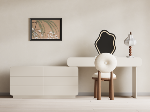 现代中古风格梳妆台 斗柜 边柜su模型