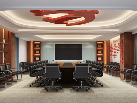  新中式会议室3d模型 