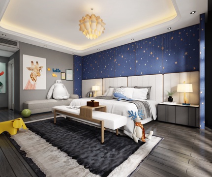  北欧儿童房 卧室 次卧室 别墅样板房 北欧儿童房 现代儿3d模型 