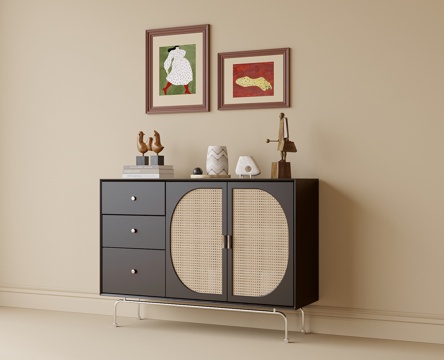 现代玄关柜 边柜 装饰柜 矮鞋柜 挂画su模型