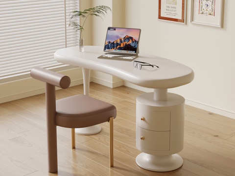 法式奶油风书桌椅 休闲桌椅su模型