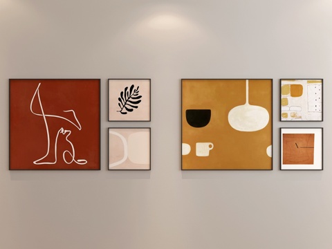 组合画 现代组合画 抽象组合画 餐厅组合画 客厅组合画su模型