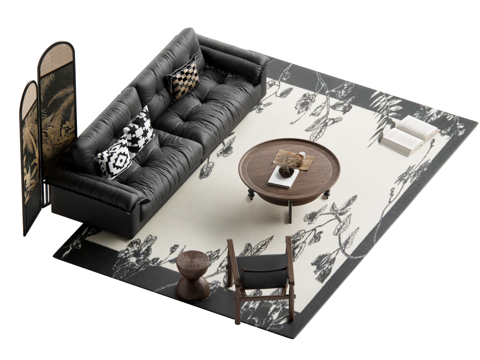 复古中古风沙发茶几组合su模型