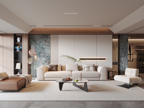 现代家居客厅 沙发茶几组合 落地灯 单人沙发 贵妃椅 茶几su模型