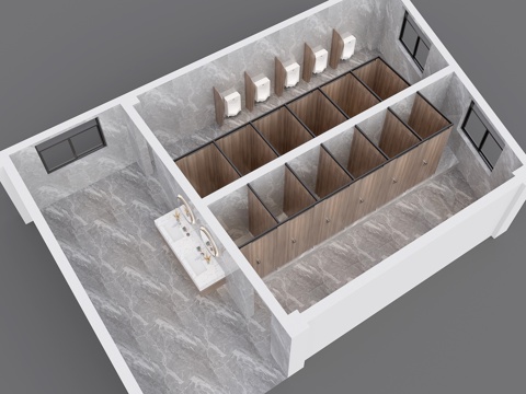 公共卫生间 卫生间 卫生间鸟瞰 台盆 蹲便器su模型