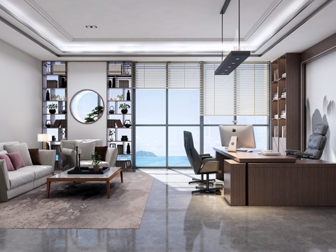  新中式董事长办公室3d模型 