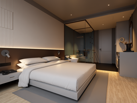 现代极简酒店大床房su模型