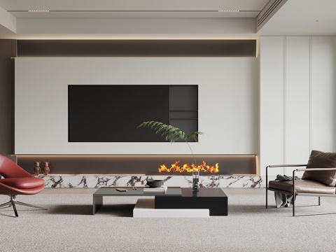 现代意式客厅 电视背景墙 休闲沙发 茶几su模型