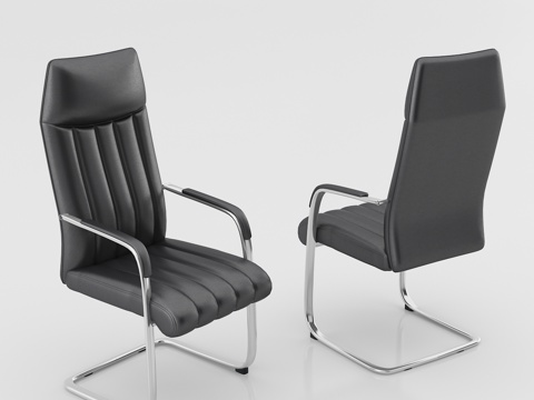  现代会议室 真皮会议椅 不锈钢弓形脚架办公椅 培训椅白底图3d模型 