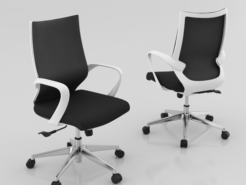  现代办公室 不锈钢脚架职员椅 网布员工椅 办公椅白底图3d模型 