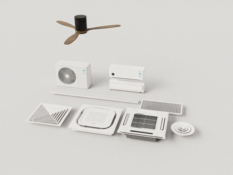 现代空调 空调外机 空调挂机 中央空调进风口出风口su模型