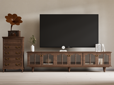 复古中古风电视柜su模型