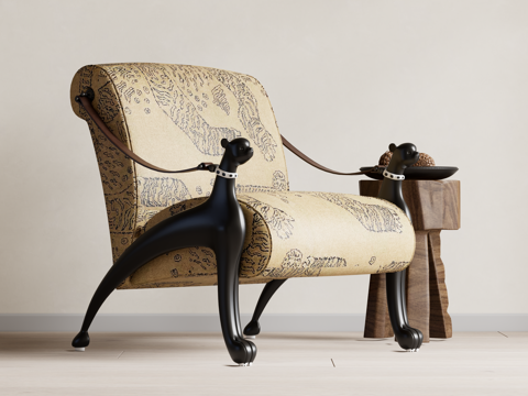 复古中古风休闲椅 单人沙发su模型