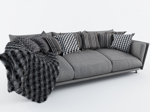 现代三人沙发  休闲沙发  布艺沙发  沙发  抱枕su模型