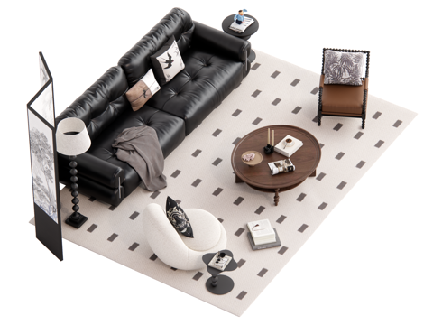 中古风沙发茶几组合su模型