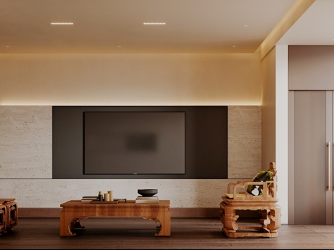  禅意新中式客餐厅3d模型 