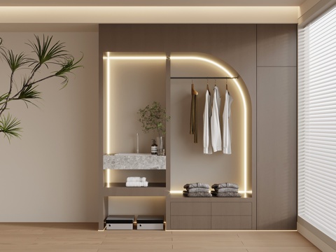 现代意式衣架 衣柜 洗手台 美容院衣柜su模型