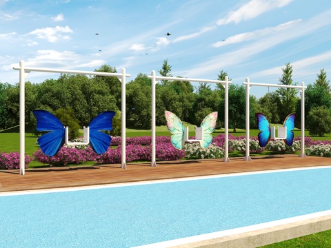  现代网红秋千 户外秋千 蝴蝶秋千 网红打卡景观3d模型 