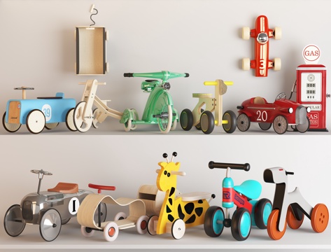 现代儿童玩具车组合 手推车 儿童赛车 长颈鹿玩具车 老爷车su模型