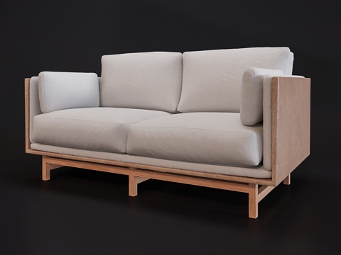 奶油风休闲沙发 布艺沙发 沙发 靠枕su模型