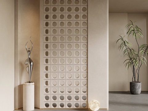 现代侘寂玄关 玄关墙 隔断su模型