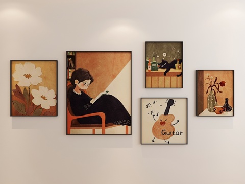 小清新组合画 组合画 客厅组合画su模型