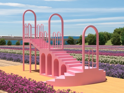  现代网红打 卡云梯景观 花海景观小品3d模型 