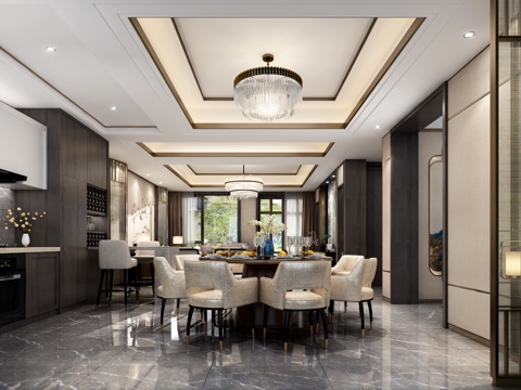  新中式客餐厅客餐厅3d模型 