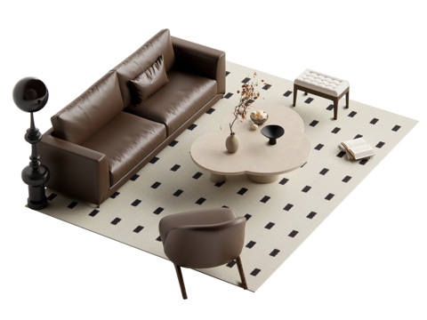 现代中古风沙发茶几组合su模型