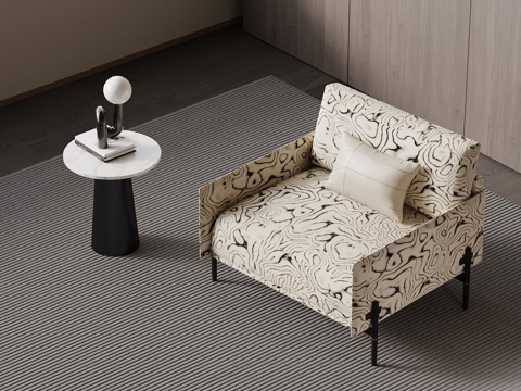 现代意式休闲沙发 边几su模型