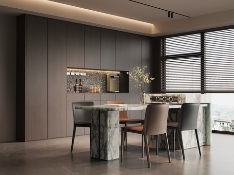 现代意式餐厅 导台 备餐柜su模型