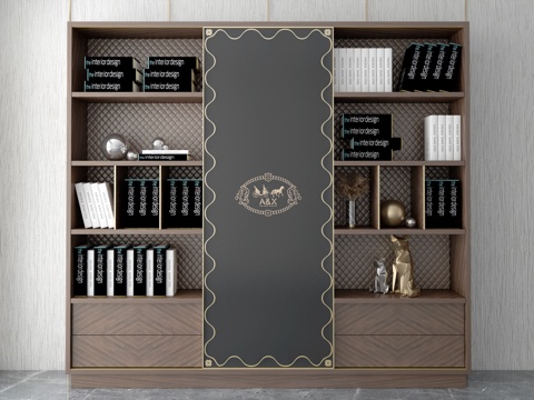  美式风格 书柜3d模型 