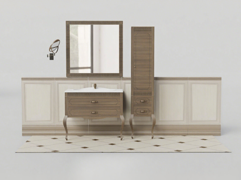 欧式复古浴室柜 复古悬浮式浴室  复古悬浮式浴室su模型