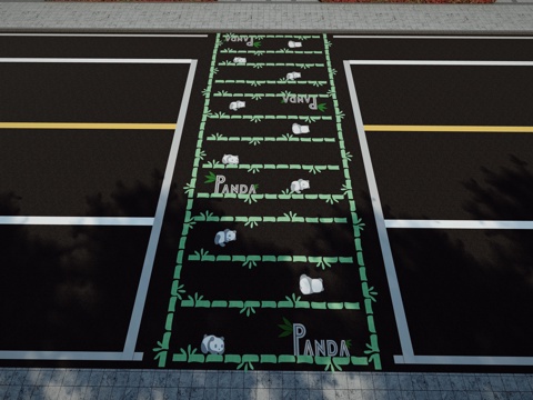现代熊猫主题创意艺术彩绘网红趣味道路斑马线su模型