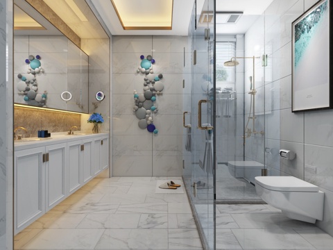  现代卫生间 浴室 衣帽间 淋浴间 别墅卫生间 家居卫生间3d模型 