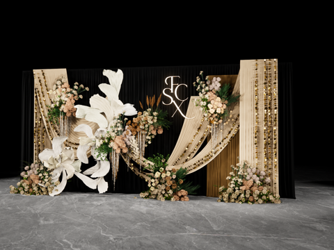 咖色布幔婚礼造型美陈su模型