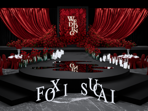 红色玫瑰秀场风婚礼美陈su模型