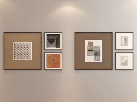 现代组合画 书房组合画 客厅组合画 抽象组合画su模型