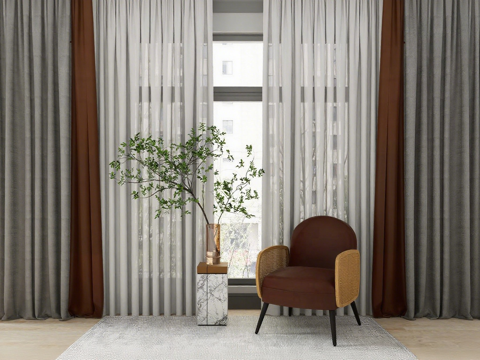 北欧风窗帘 纱帘su模型