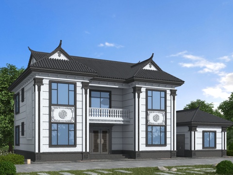 中式 新中式独栋别墅su模型