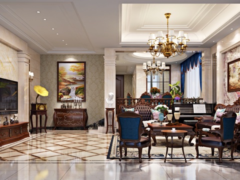  美式客厅3D模型下载3d模型 