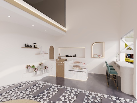  现代咖啡店甜品店奶茶店3d模型 