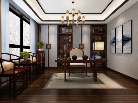  新中式书房3d模型3d模型 