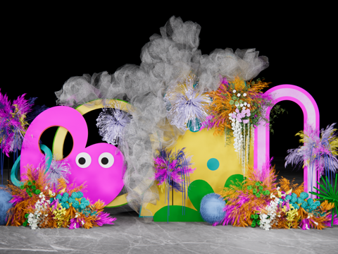 小众多巴胺铁丝云网造型婚礼美陈su模型