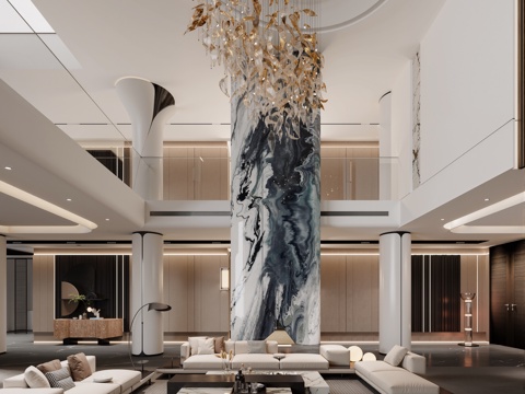  现代别墅客厅/复式客厅3d模型 