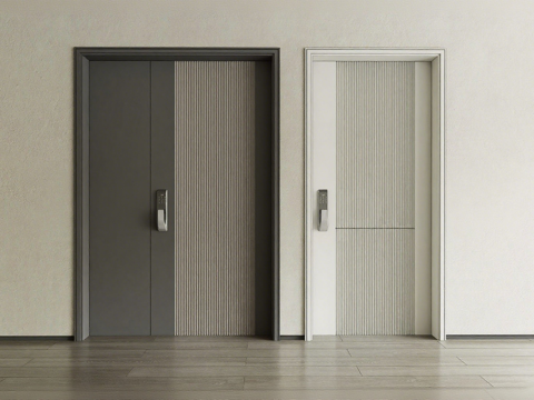 现代室内门 双开门 智能电子锁入户门 单开门su模型