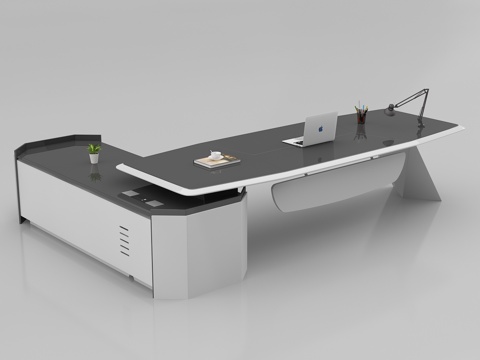  现代办公室 灰白烤漆老板桌 主管桌 经理桌白底图3d模型 