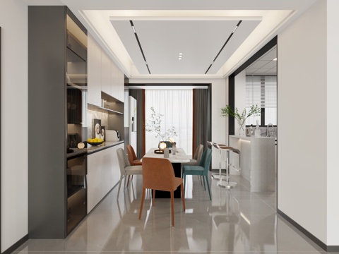  现代简约餐厅3d模型 